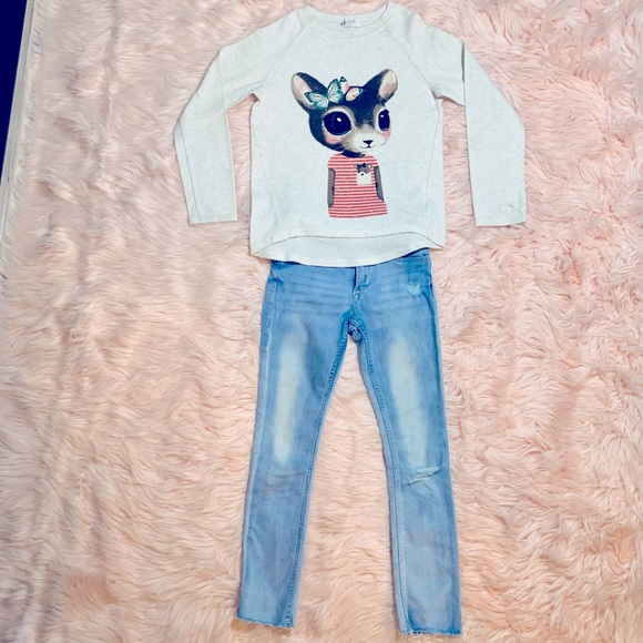 Jeans + 2 Long Sleeve Tops For Girl Size 7 Years - Picture 2 of 16